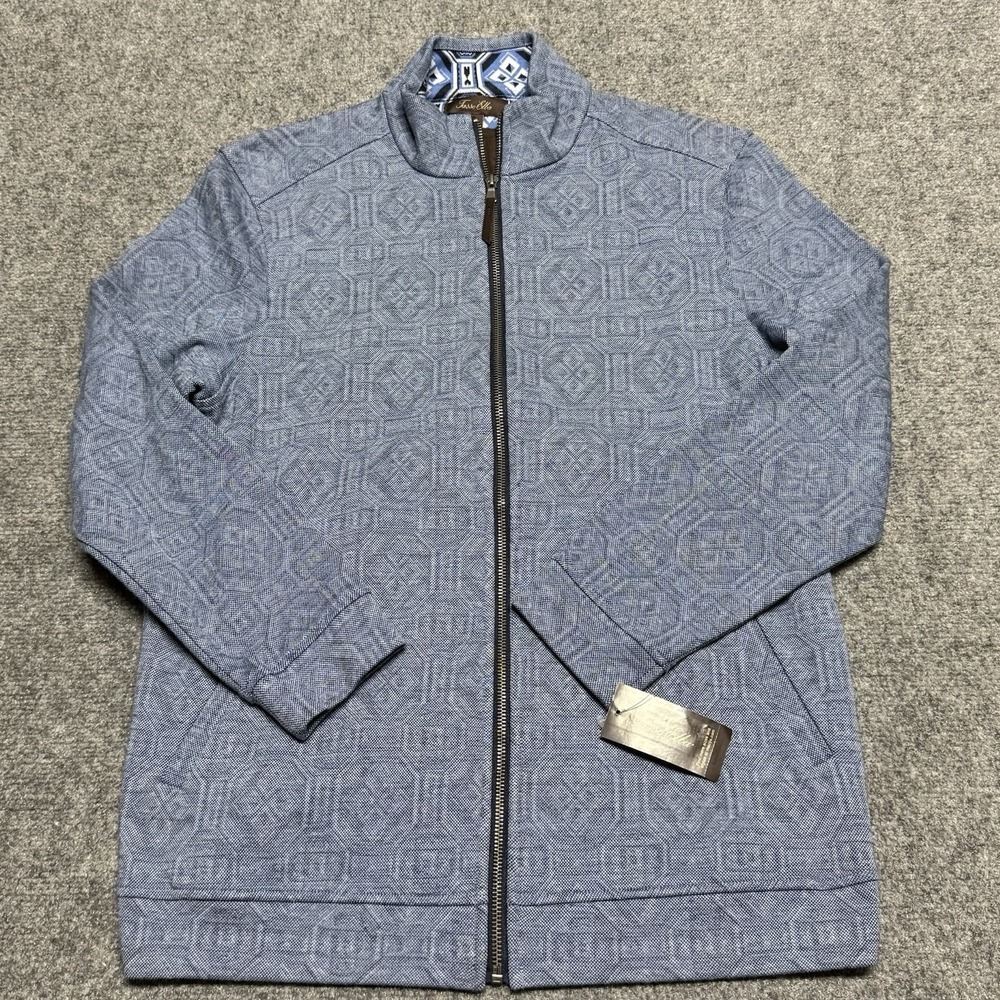 Tasso Elba Bomber Jacket Mens Medium Blue Geometric Full Zip Lined NWT